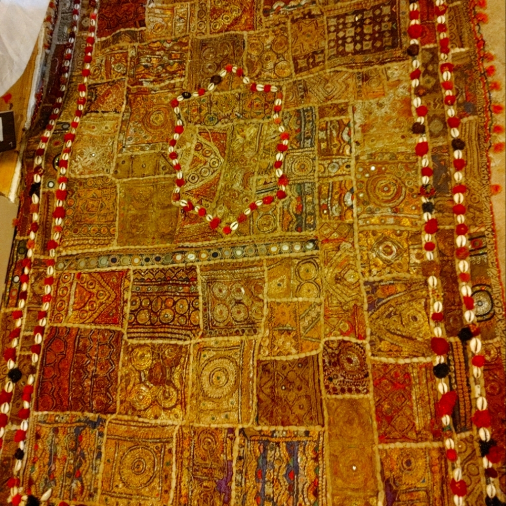 Large vintage wall tapestry( carpet ) with sea shells throughout made in india